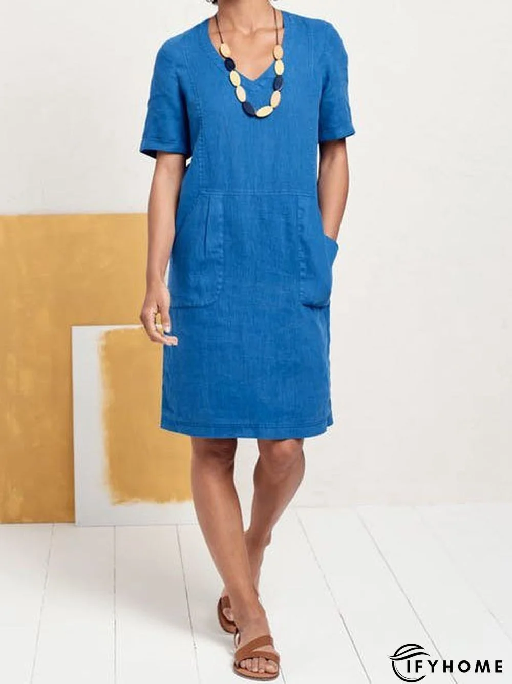 Solid Sweetheart Pockets Short Sleeve Dress | IFYHOME