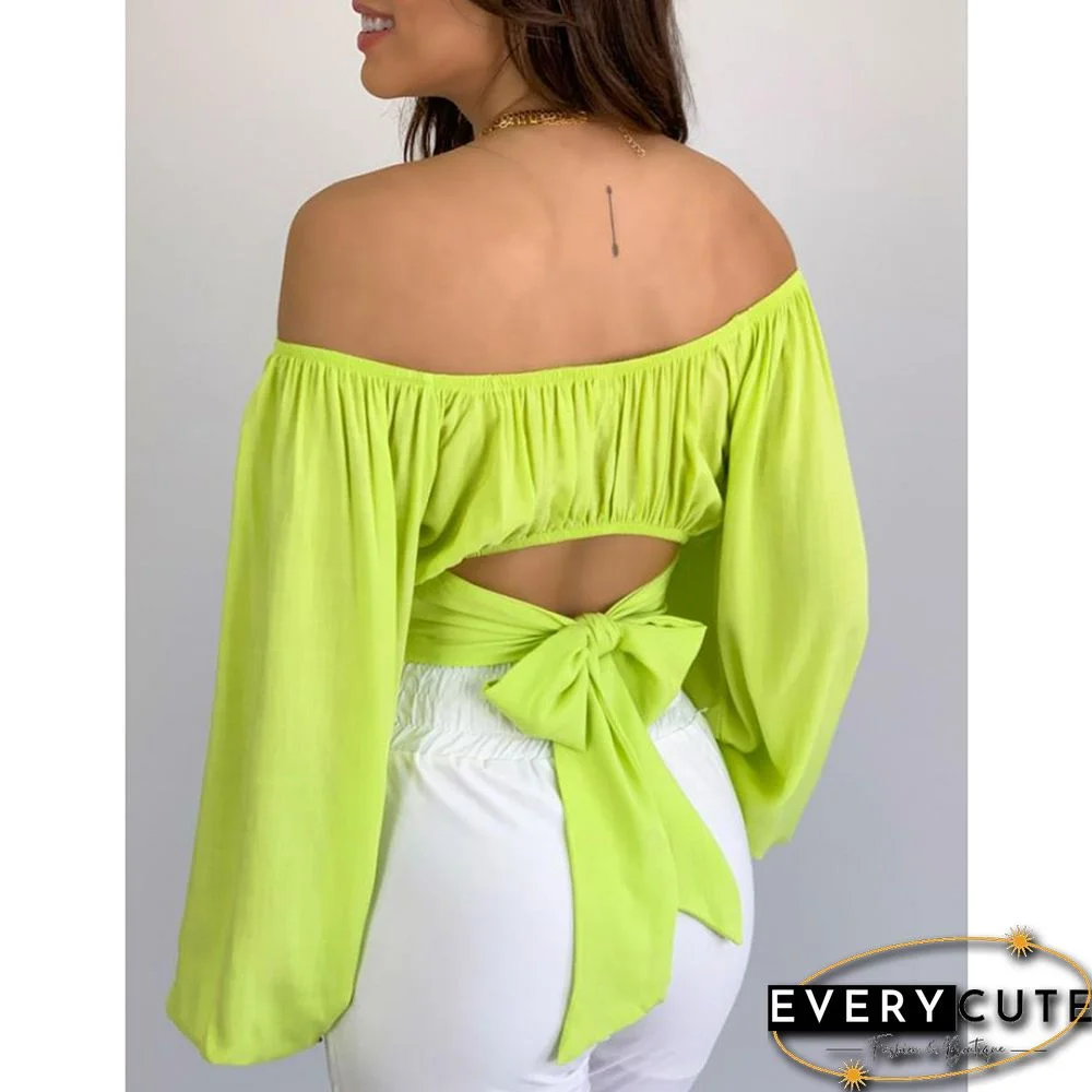 Yellow Off Shoulder Puff Sleeve Crop Tops