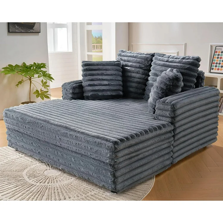 AMERLIFE Chaise Lounge Indoor, Upholstered Sofa Bed with Throw Pillows and Armrests, Sleeper Chair- Plush Chair Bed for Living Room, Grey