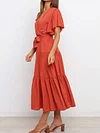 Solid Color Lace-Up Batwing Sleeves Midi Dress