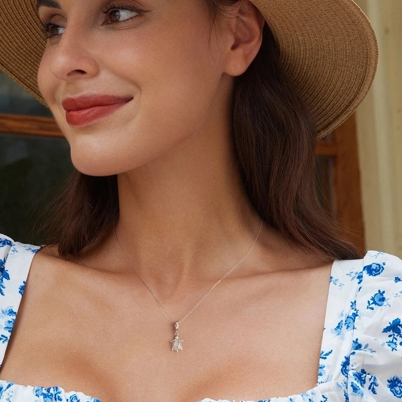 925 Sterling Silver Luminous Stone Zircon Cable Chain Tortoise Necklace