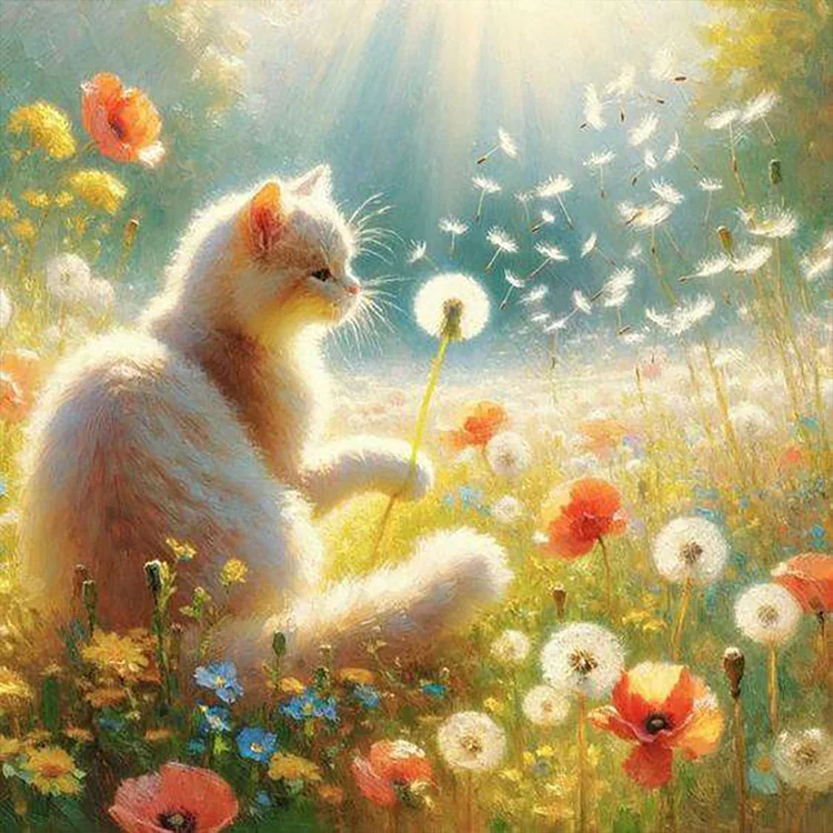 Cat Among Flowers In The Sun 30*30CM (Canvas) Full Round Drill Diamond Painting gbfke