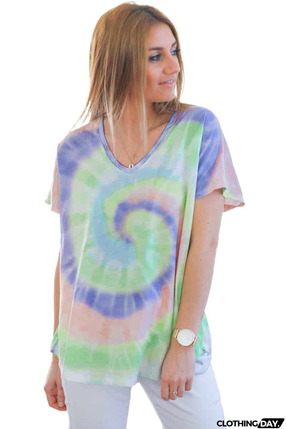 Tie-dye Short Sleeve V Neck T-Shirt