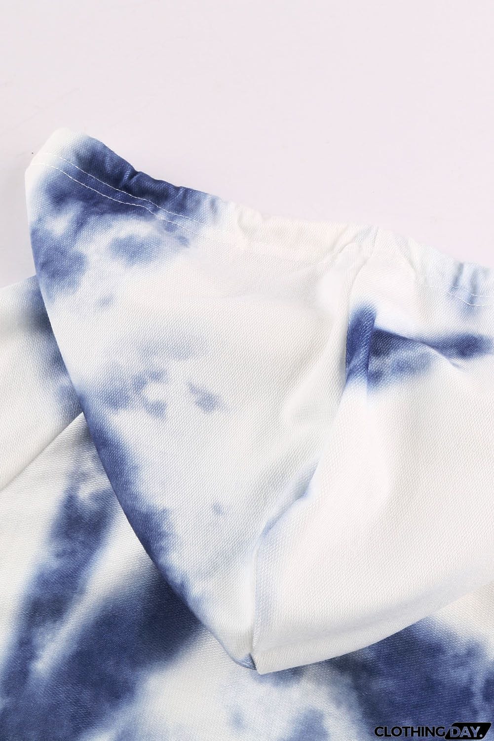 Blue White Tie-dye Knit Hooded Top