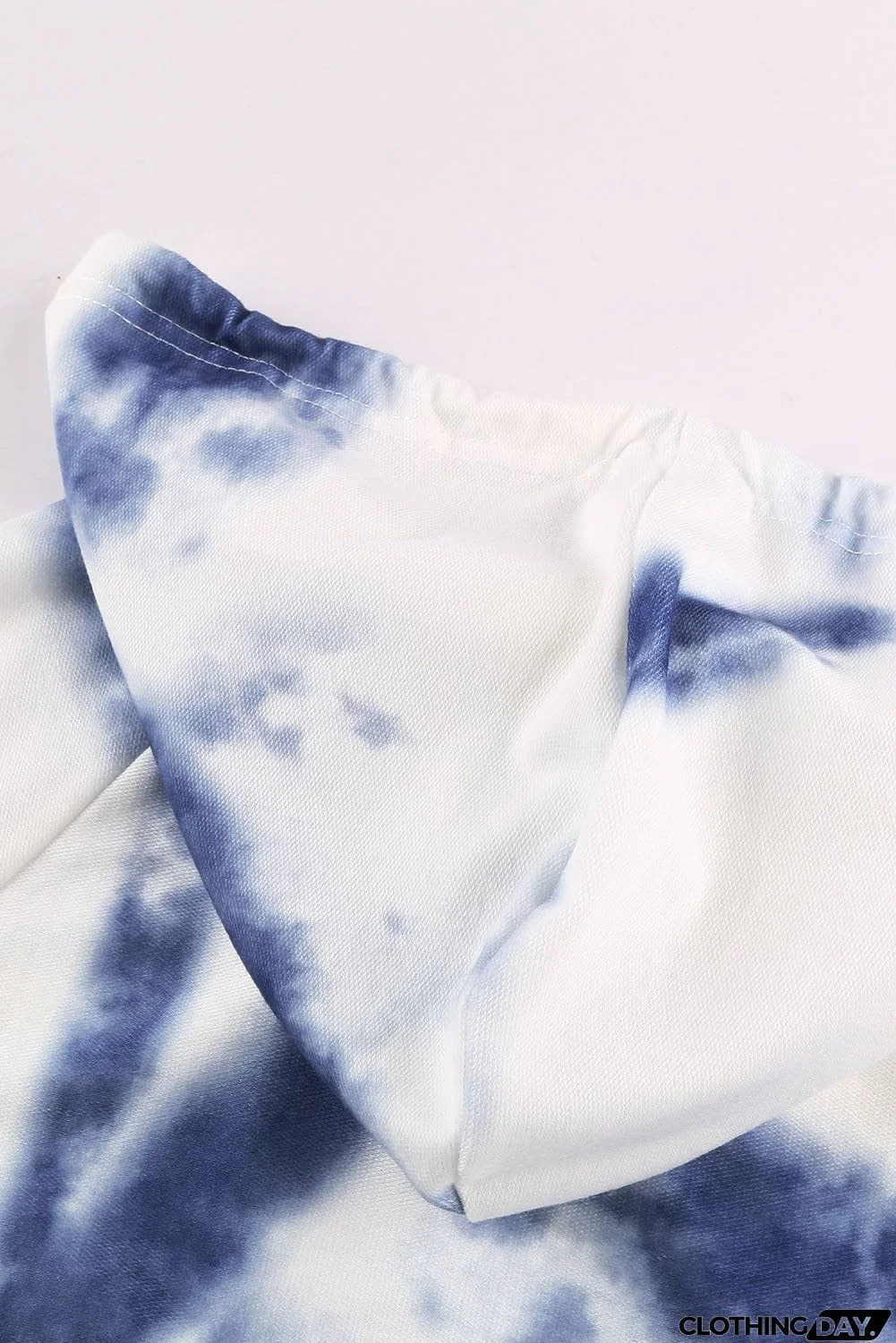 Blue White Tie-dye Knit Hooded Top