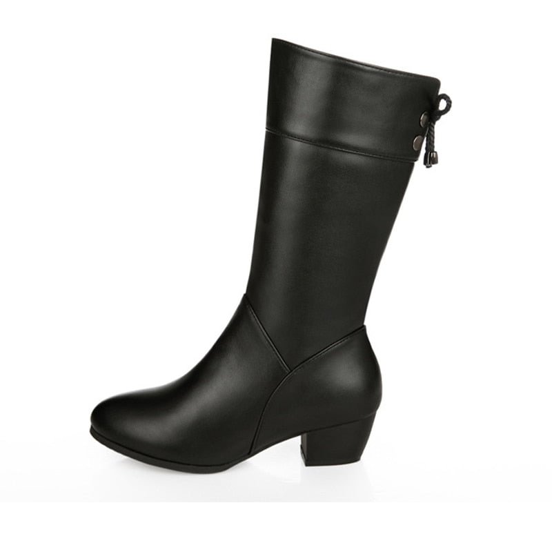 Women's Mid-calf Boots Shoes Autumn Block Heels Zipper Pu Leather Fashion Female Footwear Comfortable Ladies High Boots New 2021