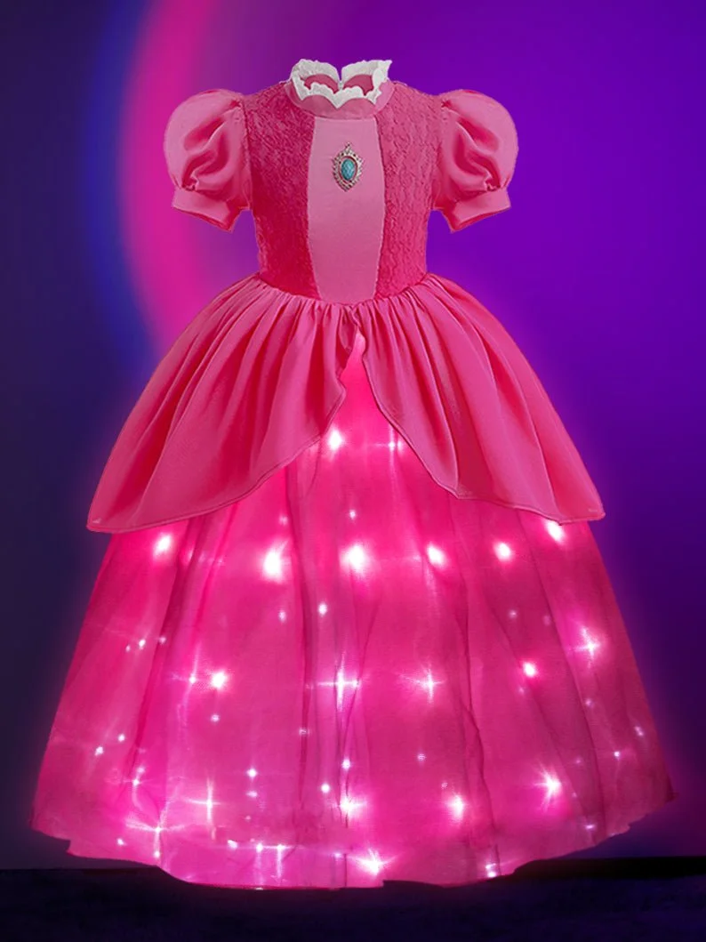 Glowing princess Peach Costume for Girl Birthday Party Outfit-Uporpor