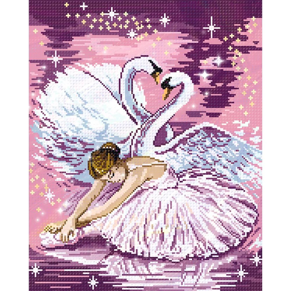 9CT Full Stamped Cross Stitch Bead Embroidery- Swan Dance(Canvas| 43*54CM)