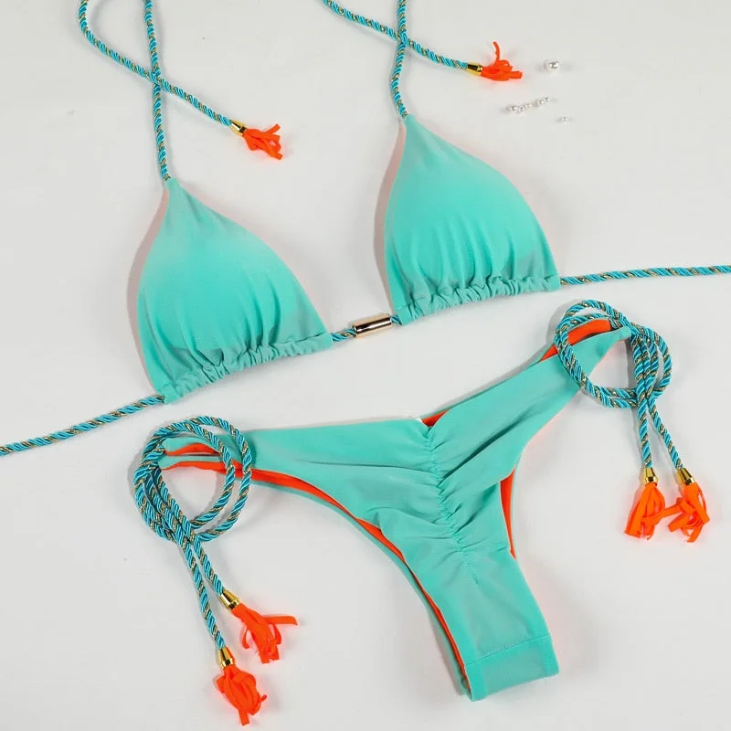 Blue Color Bikinis Sexy Bikini Set 2022 Swimsuit Women Hollow out Swimwear Adjustable String Biquini Push Up Female Beachwear