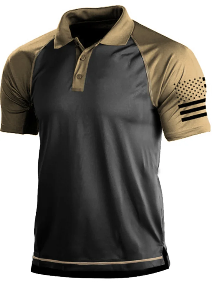 Men's Outdoor American Flag Tactical Sport Golf Neck T-Shirt Golf Shirt Tee shirt Short Sleeve Shirt Top Outdoor Breathable Quick Dry Lightweight Summer Black Green Grey Hunting Fishing Combat