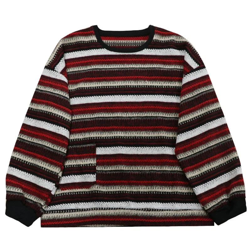 Pullovers Women Men Oversize Sweater Plus Size Warm Hip Pop Ulzzang BF Unisex Casual Striped Knit Young Girl Fashion Retro Daily