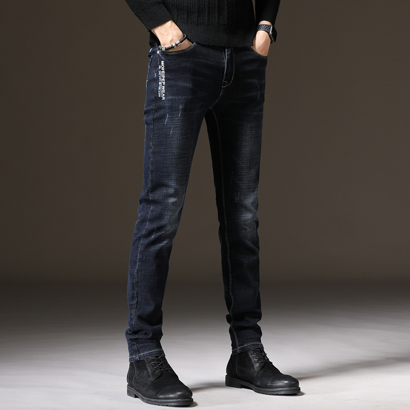 Fransikin New Jeans Men Casual Flim Fit Denim Pants Stretch Straight Men Skinny Jeans Pants Black Blue Denim Trousers Fashion Streetwear