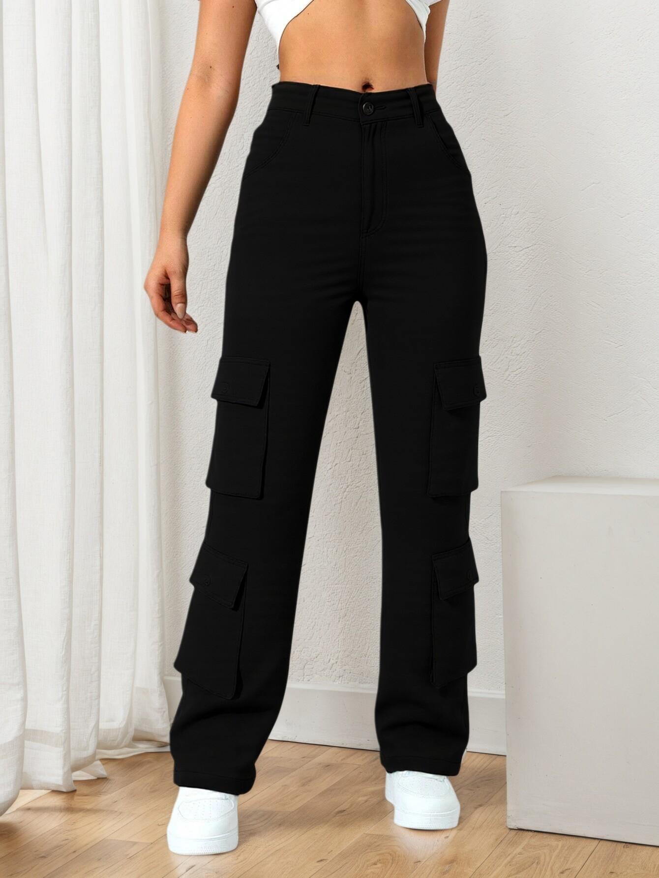 Women's Casual Cargo Pants With Multiple Utility Pockets & Button Closure - Stylish Twill Work Trousers For Spring/Summer, Machine Washable, Available In Various Colors & Sizes, Functional Attire | Button Closure Pants | Twill Fabric Pant | IFYHOME