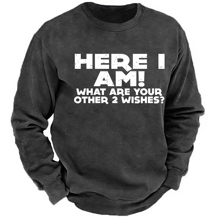 Here I Am What Are Your Other 2 Wishes Funny MEn's Sweatshirt