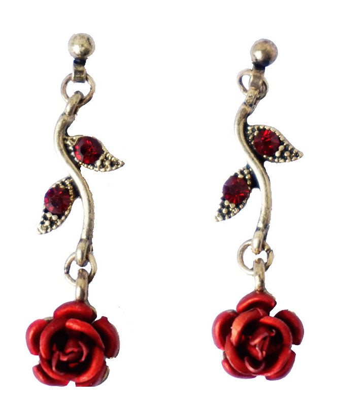 VCSHOES Red Rose Metal Zircon Drop Earrings