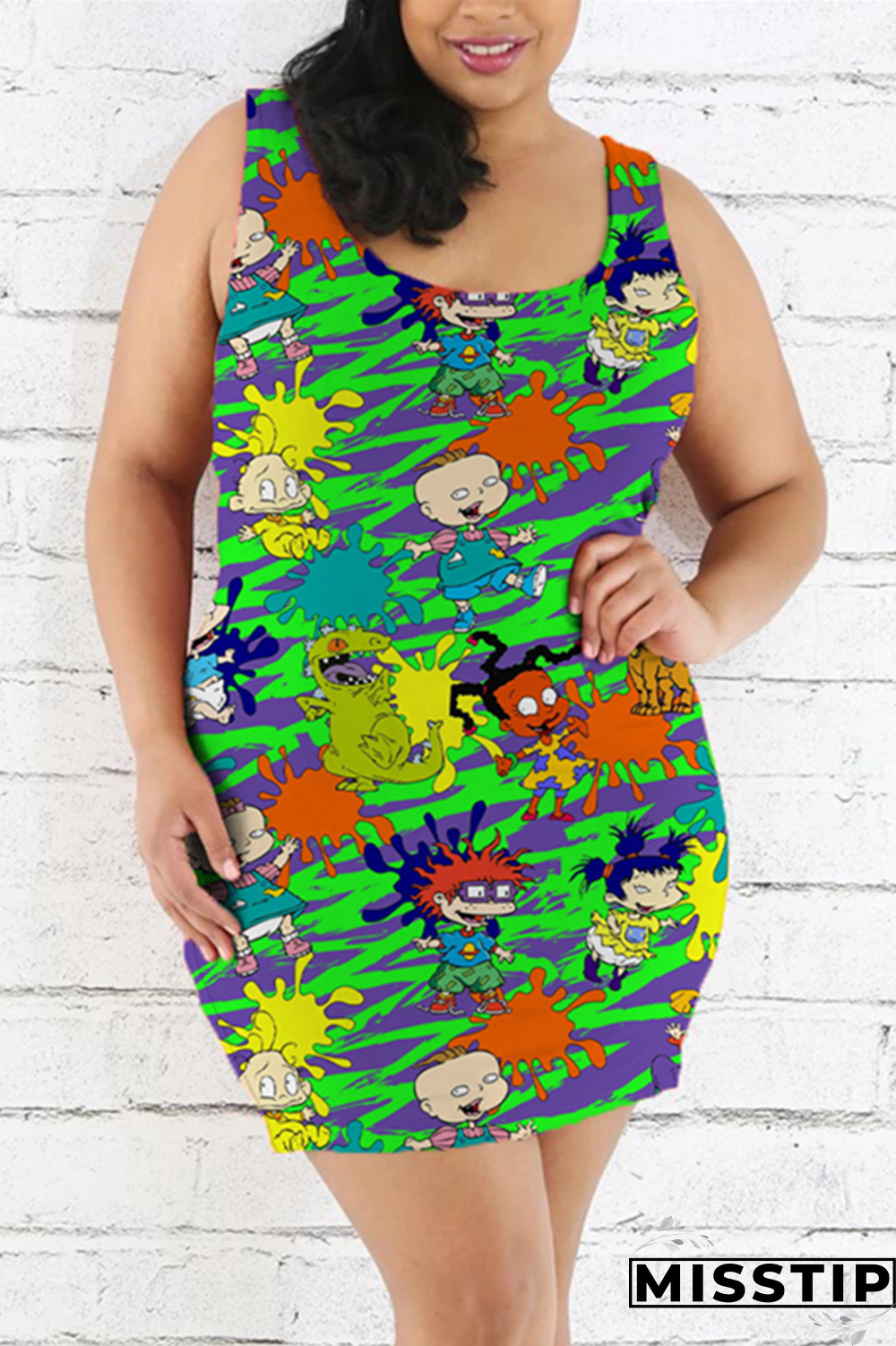 Multicolor Fashion Casual Printed Sleeveless Plus Size Dress