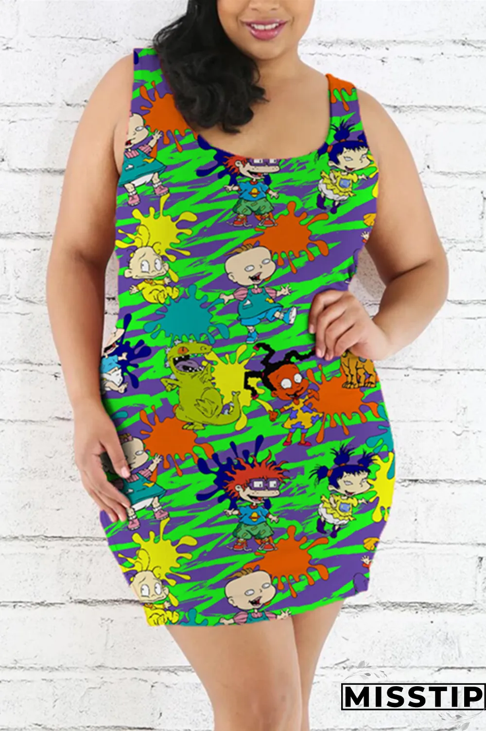 Multicolor Fashion Casual Printed Sleeveless Plus Size Dress