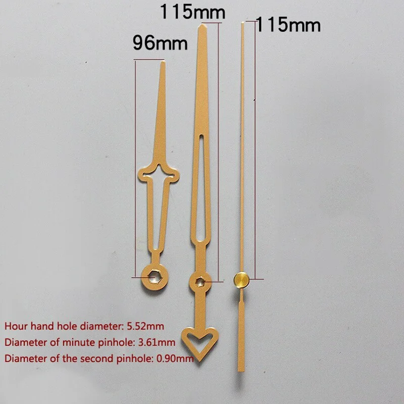 Metal Wall Clock Hands Gold Home Decor Hour Hand Minute Hand Second Hand with Luminous Large Clock Pointer Golden