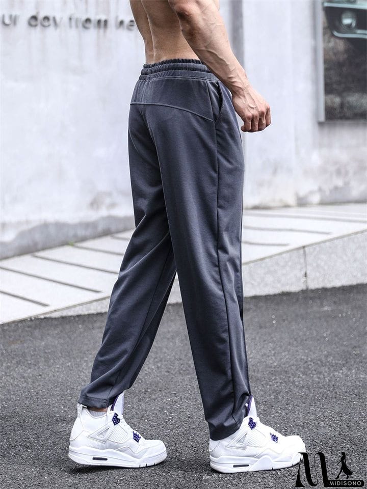 MidiSono - Men's Straight Leg Mid-Rise Drawstring Leisure Pants