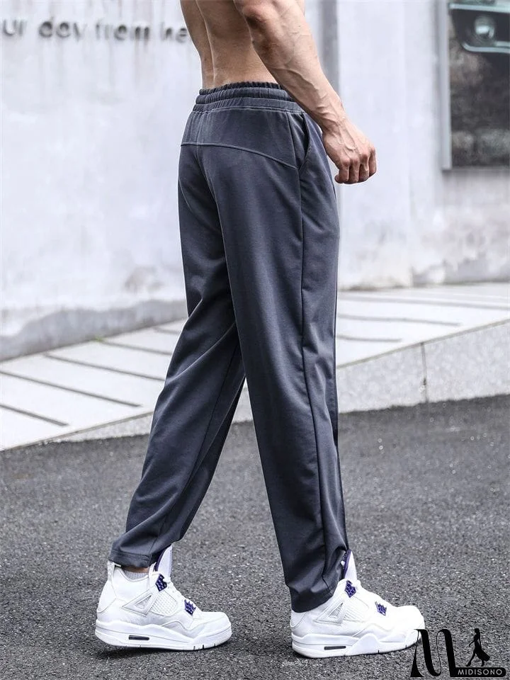 MidiSono - Men's Straight Leg Mid-Rise Drawstring Leisure Pants
