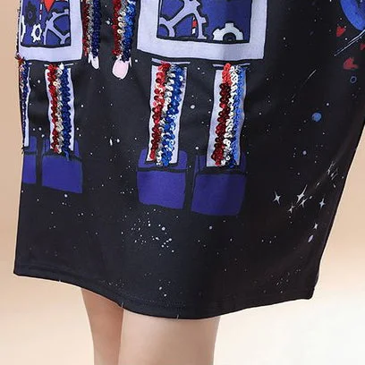 cartoon print 2021 fall black cotton casual dresses plus size long sleeve fashion shift dress