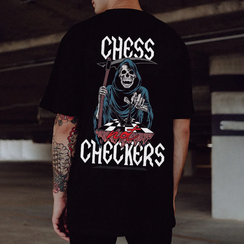 Chess Checkers Skull Printed Men's T-shirt -  