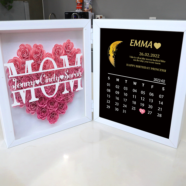 Custom Flower Frame With Real Moon Phase Anniversary Calendar