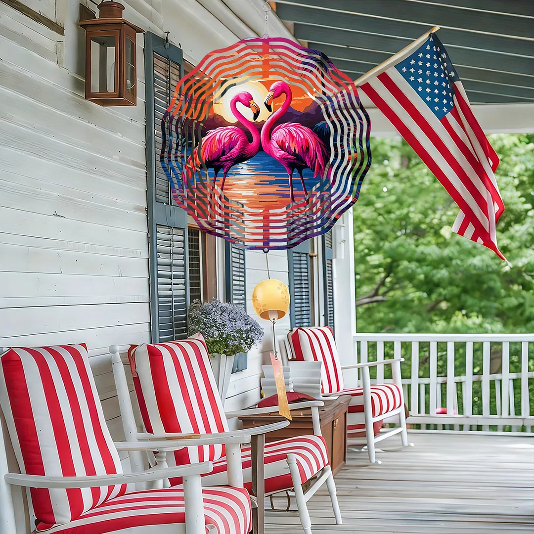 3D Hanging Wind Spinner 360 Degree Rotating 10-Inch Garden Wind Spinners Hanging Wind Catcher Art Gift for Home Garden Halloween Christmas (Flamingos)