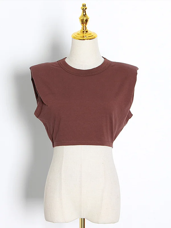 Casual Round Neck Sleeveless Short Cropped T-Shirt