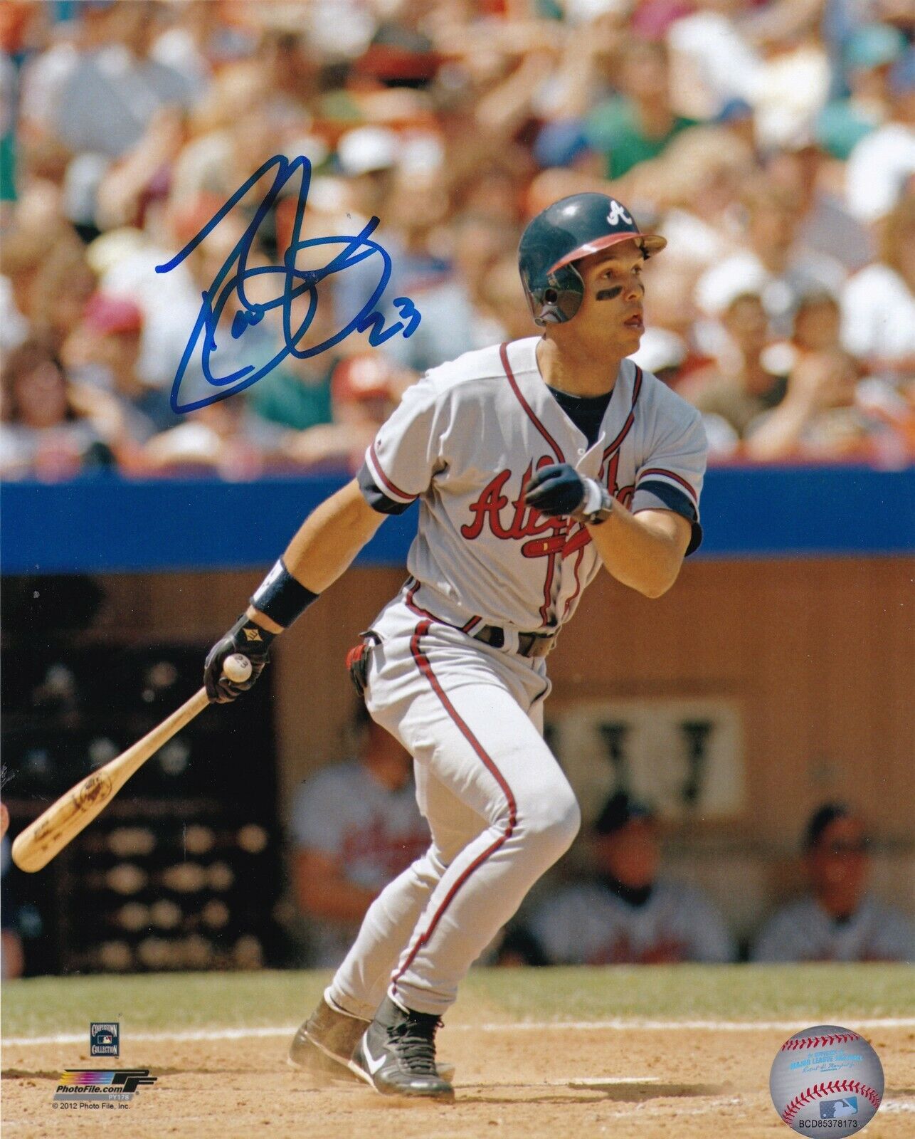 DAVE JUSTICE ATLANTA BRAVES COLOR ACTION SIGNED 8x10