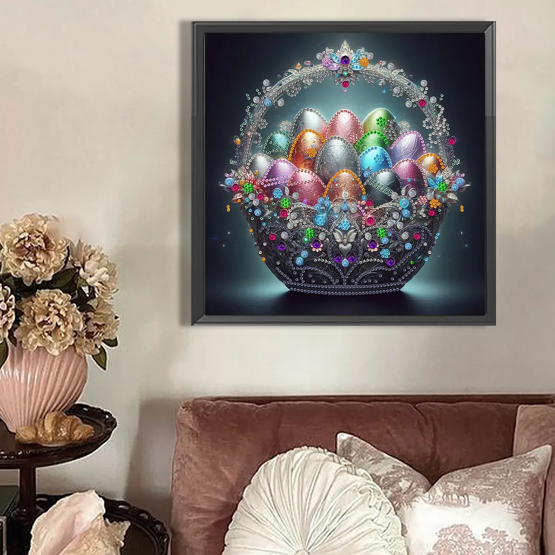 Colorful Easter Egg Basket Special Shaped 5D DIY Partial Drill Crystal Diamond Art 30x30cm