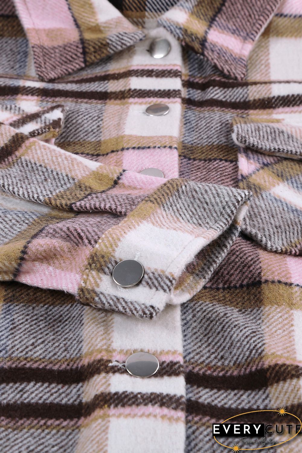 Pink Geometric Plaid Print Pocketed Shirt