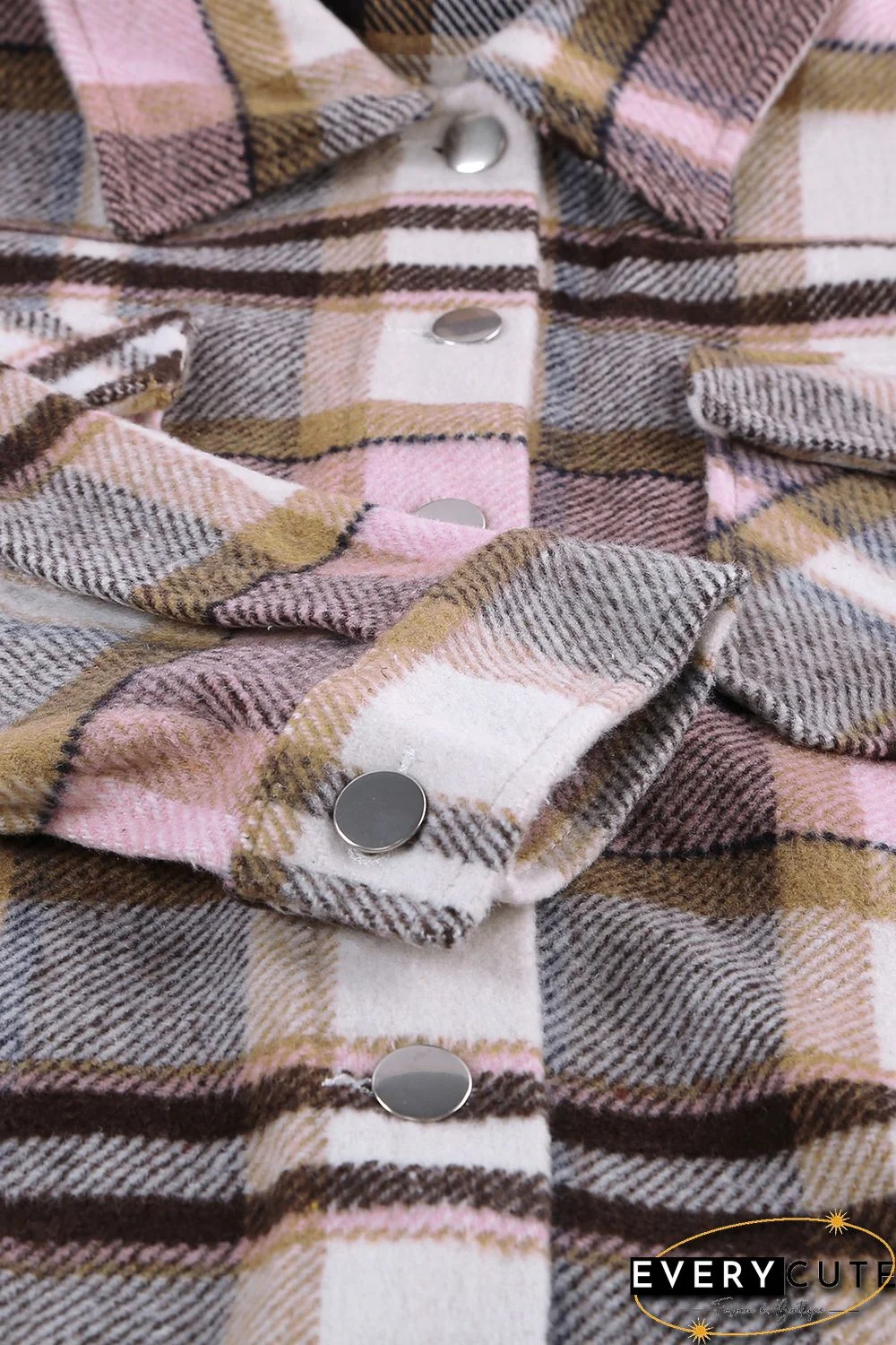 Pink Geometric Plaid Print Pocketed Shirt