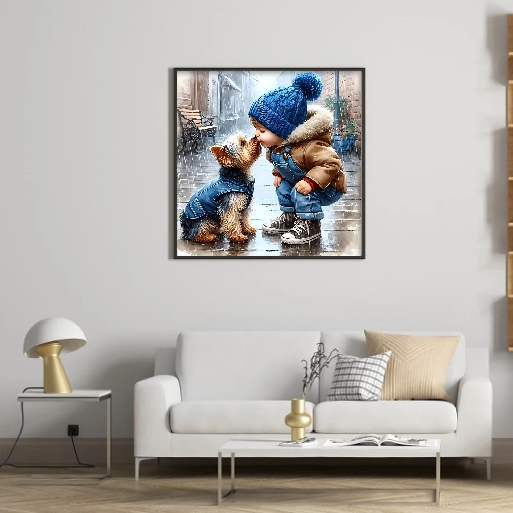 11CT Full Stamped Cross Stitch - Boy And Puppy (40*40cm)