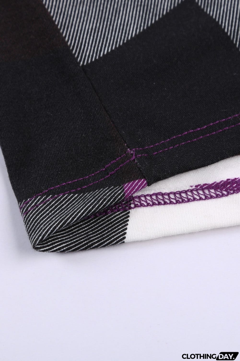 Contrast Plaid V Neck Long Sleeve Top