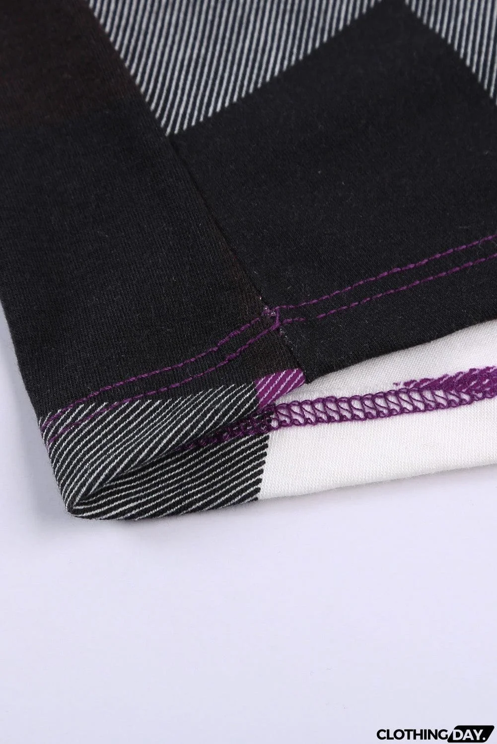 Contrast Plaid V Neck Long Sleeve Top