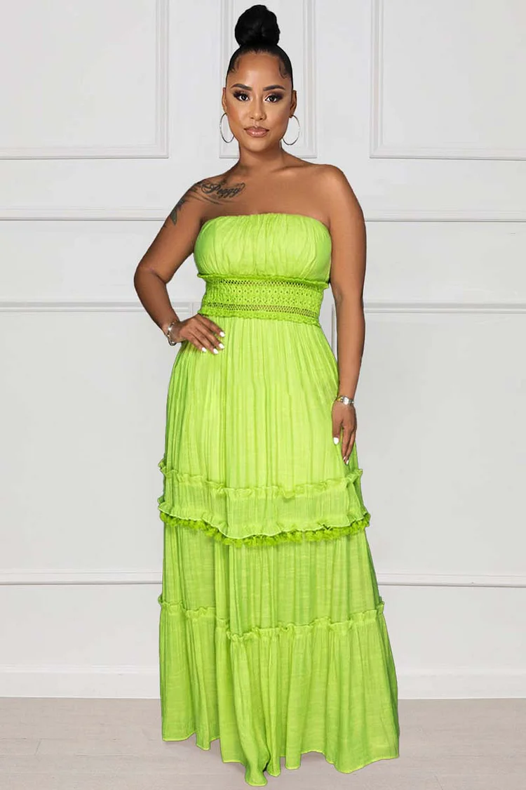 Corset Strapless Tiered Ruffled A-Line Pleated Vacation Maxi Dresses