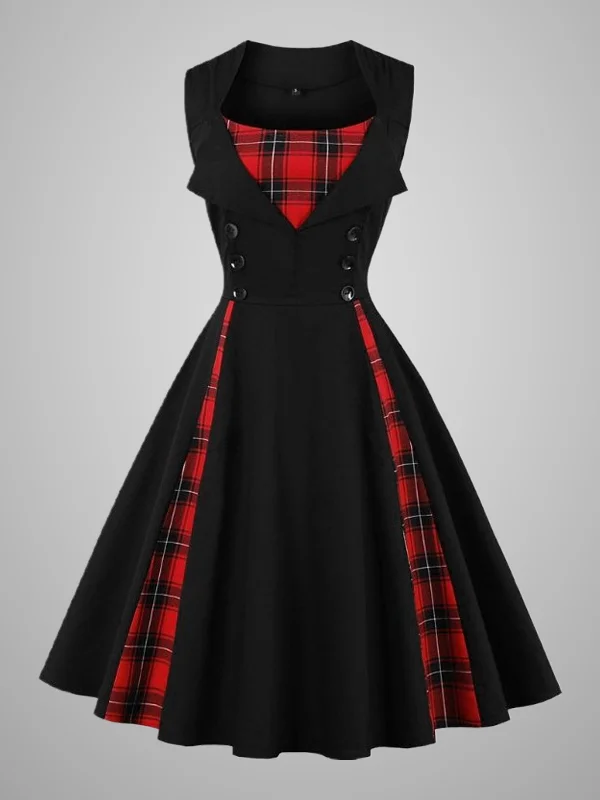 Gothic Dark Vintage Checkered Sleeveless Dress