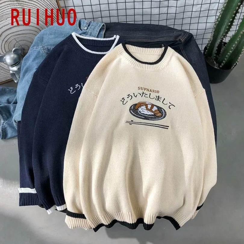 RUIHUO Harajuku Knitted Sweater Men Clothing Winter Pullover Men Sweater Fashion Harajuku Clothes Hip Hop 2XL 2021 New Arrivals