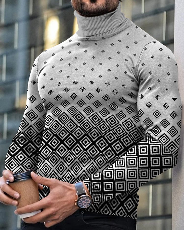 Long-sleeved printed turtleneck Top