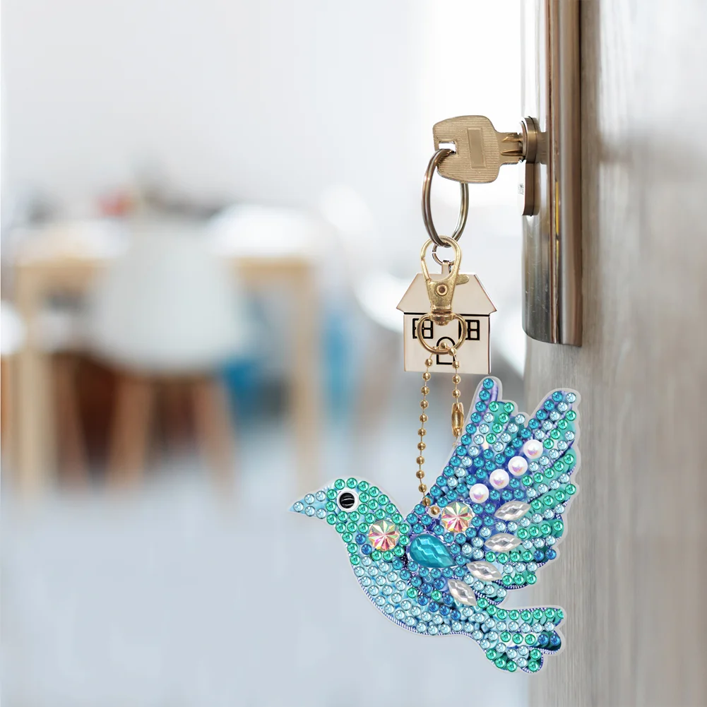 5pcs Diamond Painting Keyring Kit DIY Hummingbird Keychain Pendant(Double Sided)