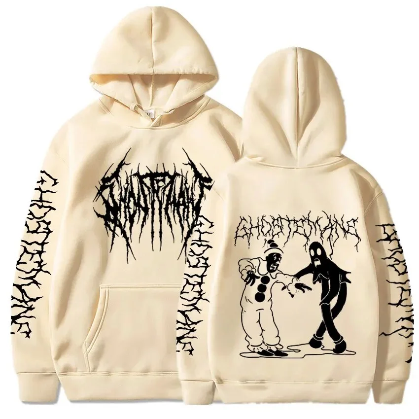 Sdrawing New Streetwear Hoodies Ghost Mane Double-sided Printed Hoodie Sweatshirt Men Fashion Hip-hop Metal Rock Hoodie Sweatshirt