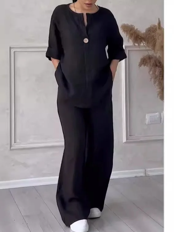 Nigikala Nigikala New Women's Fashion Pure Color Cotton Slack Suit Pants