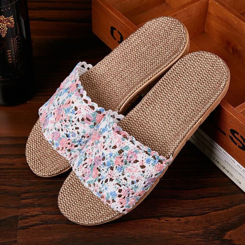 Glglg Women Ladies Butterfly Printed Beach Hollow Slippers Sandals Fashion Classic Casual Breathable Slippers Flats Linen  Shoes
