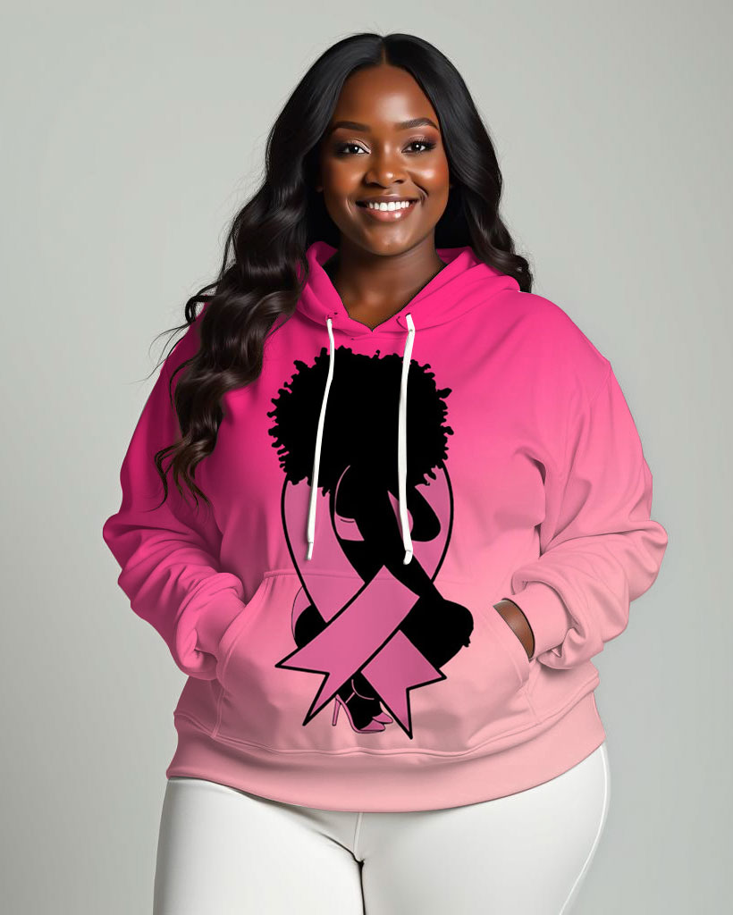 Women's Breast Cancer Awareness Print Long-sleeved Hoodie