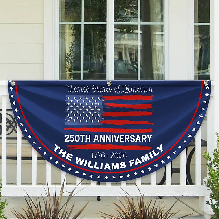 Personalized America 250th Anniversary Bunting Flag Custom Family Name USA 250th Anniversary Non-Pleated Fan Flag