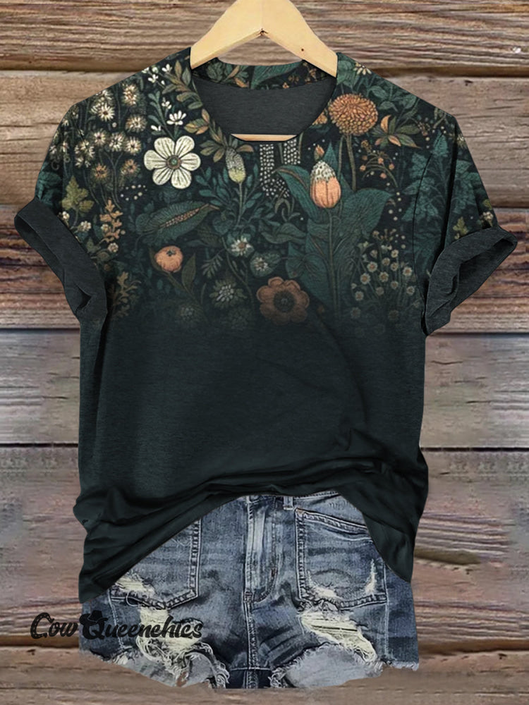 Flowers Art Print Casual Short Sleeve Top Multicolor / S