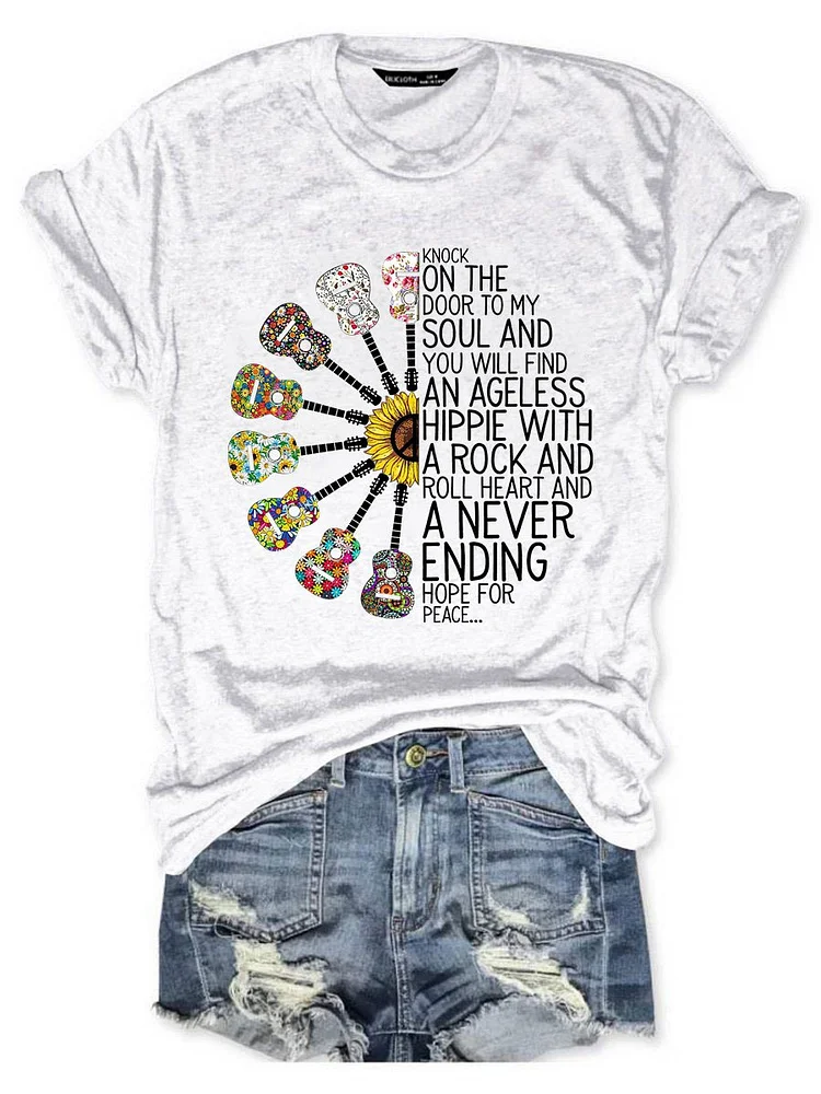 Bestdealfriday Hippie Peace Graphic Crew Neck Short Sleeve Casual Tee