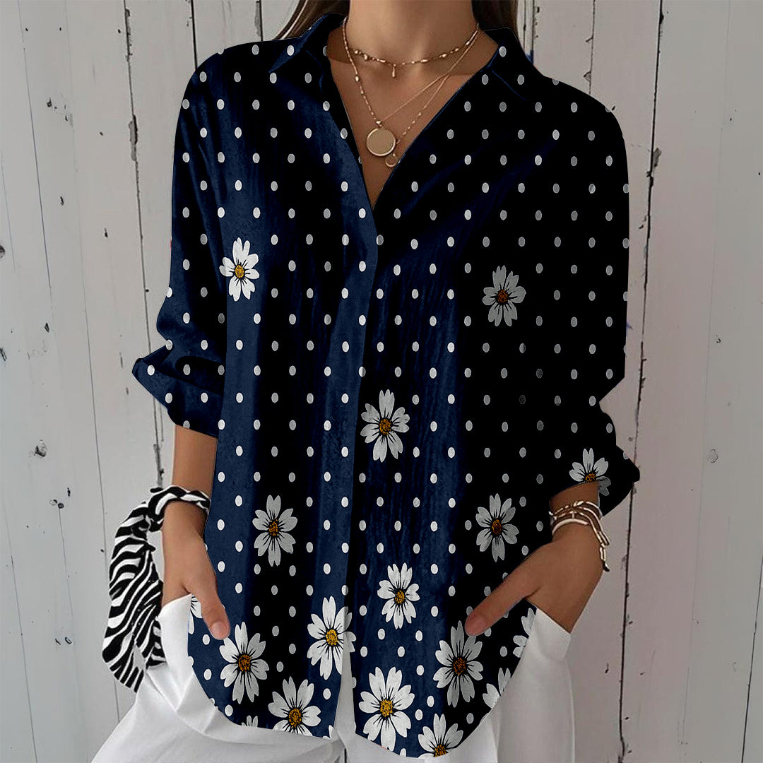 Women Long Sleeve V-neck Graphic Floral Printed Top
