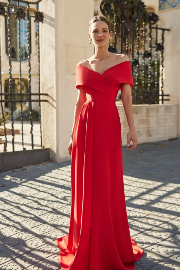 Red Off-The-Shoulder Elegant Long Sheath Prom Dress ZT0780